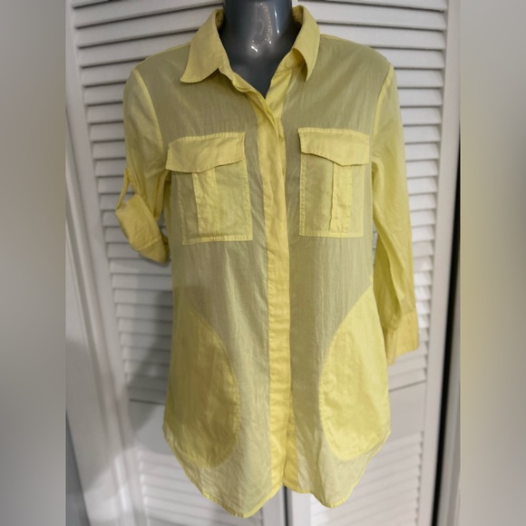 Theory yellow button down/up top long sleeve with pockets “marandel” - Picture 1 of 10